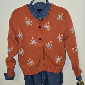 "See And Be Seen" Orange Cardigan with Floral Embroidery